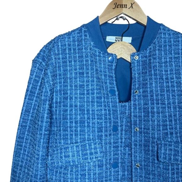 Madden NYC Blue Long Sleeve Tweed Bomber Jacket Tank Top Skort 3 Piece Set - Picture 2 of 15